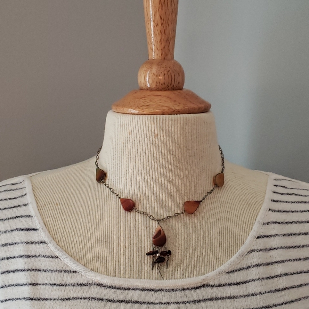 Women's Orange‎ Brown Tear Drop Stone Metal Hardware Necklace**3 for $20 item***
